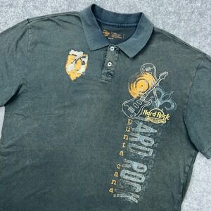 VTG Hard Rock Cafe Shirt Mens XL Black Punta Cana Polo Distressed Grunge Logo